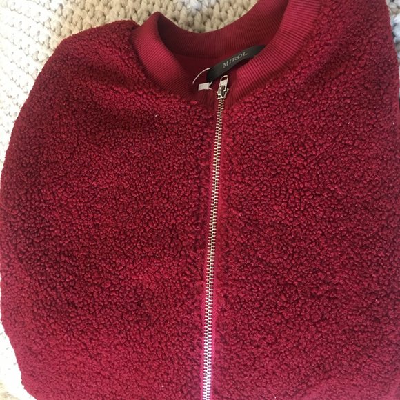 Mirol Women's Burgundy Long Sleeve Sherpa Fleece Jacket - Picture 4 of 4